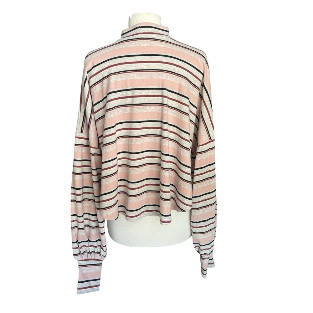 Free People Steph Striped Mock Neck Top Cropped Oversize Boho Casual Medium - Picture 3 of 14